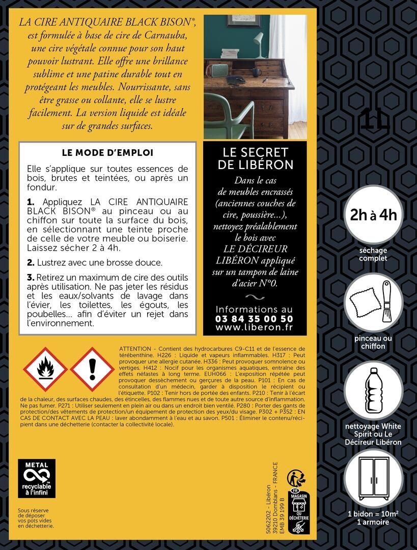 Cire antiquaire « black bison » pâte 0.5L - Incolore - LIBERON