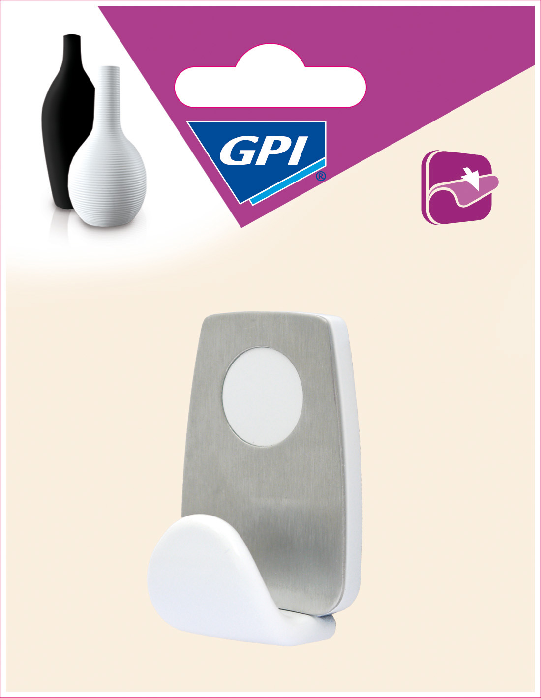 crochet bi-matière adhésif rond grand modèle argent et blanc - GPI