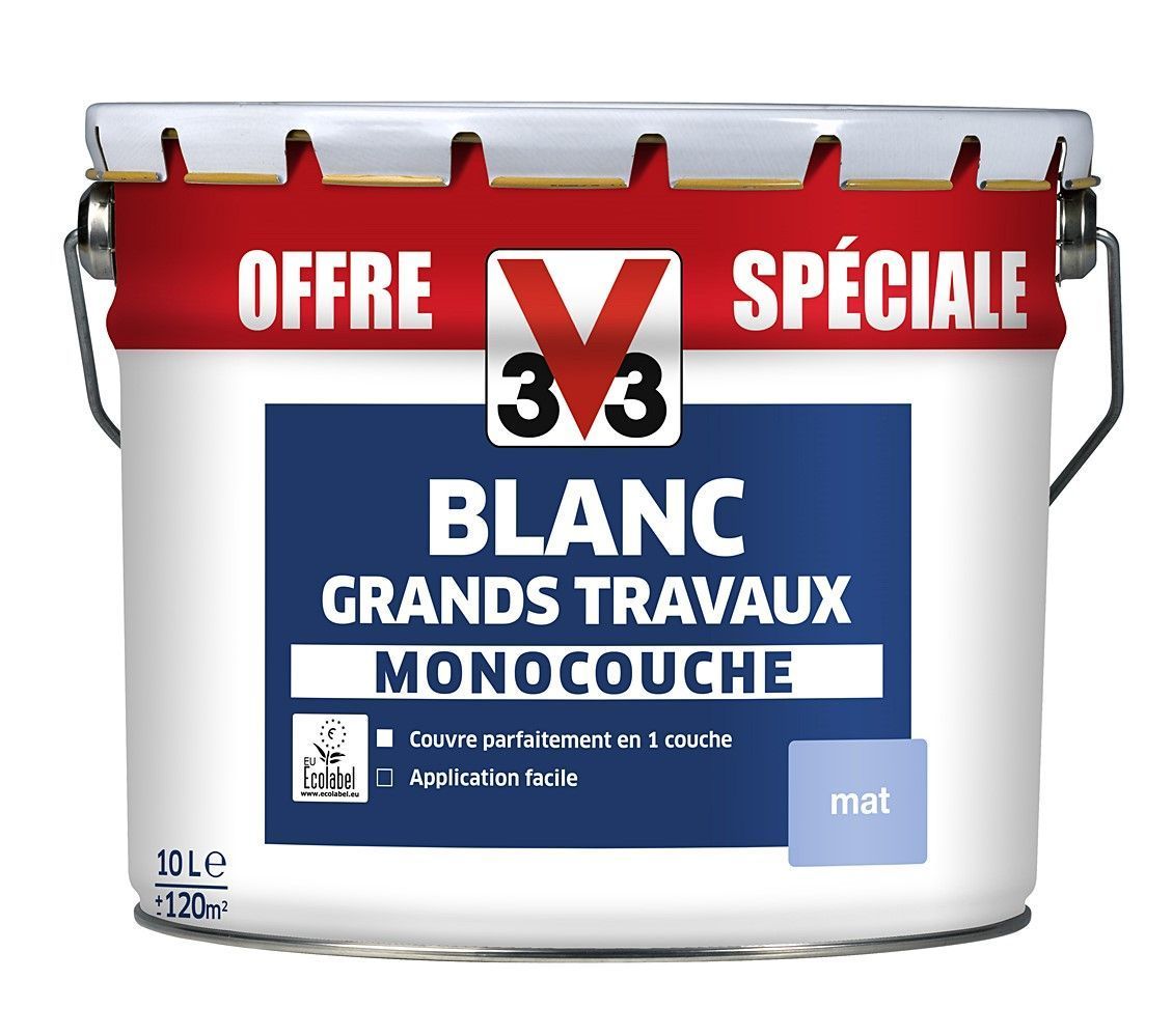 Peinture grand travaux Monocouche blanc mat 10 L - V33