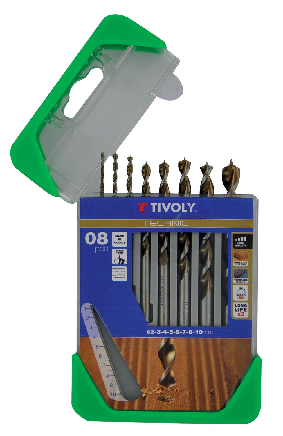 Coffret 7 forets bois Technic Ø 3-4-5-6-7-8-10 mm - TIVOLY
