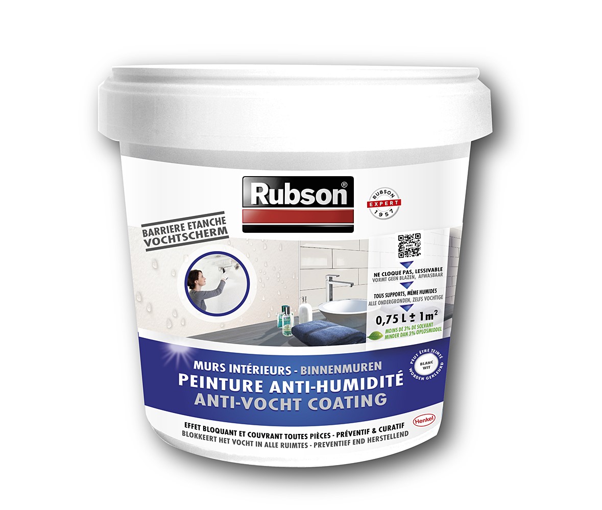 RUBSON Murs intérieurs Peinture Anti-Humidité Blanc Seau 0.75l