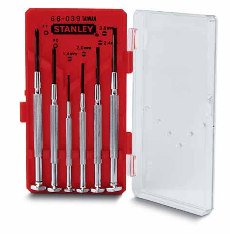 6 Tounevis Horloger Phillips 1,4-2-2,4-3mm + POZI n°0,1 - STANLEY