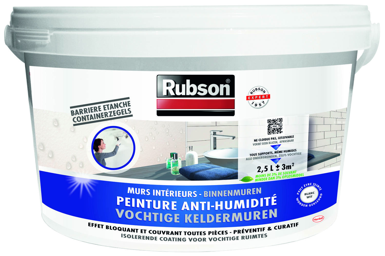 RUBSON Murs Intérieurs Peinture Anti-Humidité Blanc Seau 2.5l