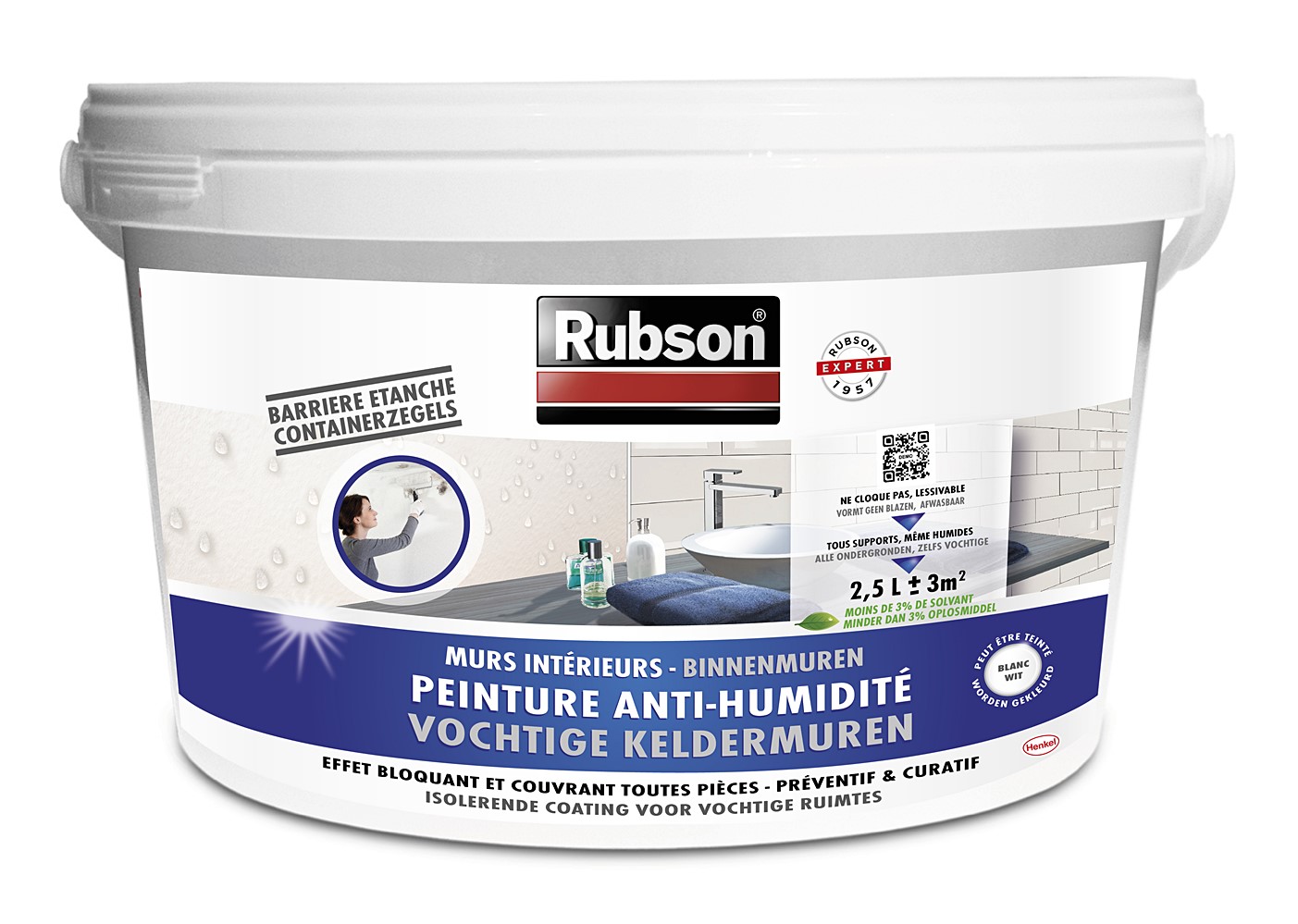 RUBSON Murs Intérieurs Peinture Anti-Humidité Blanc Seau 2.5l