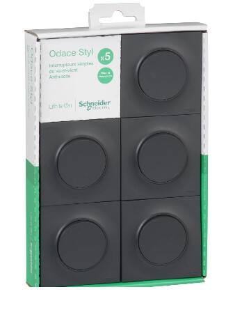 5 interrupteurs avec plaques Odace Styl anthracite - SCHNEIDER ELECTRIC
