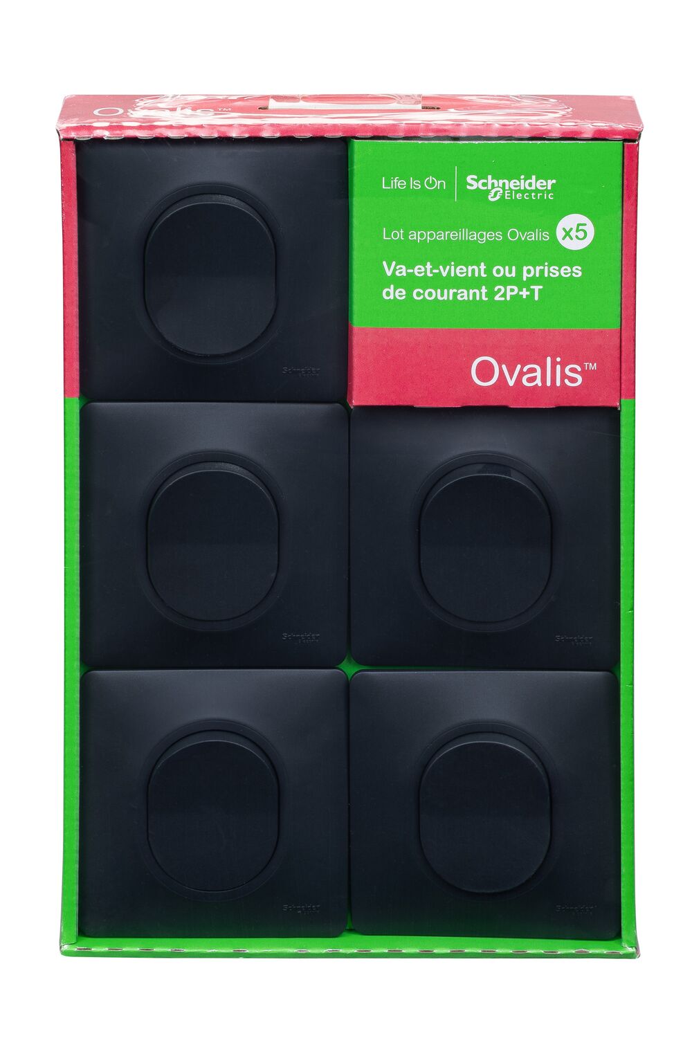 5 interrupteurs avec plaques Ovalis anthracite - SCHNEIDER ELECTRIC