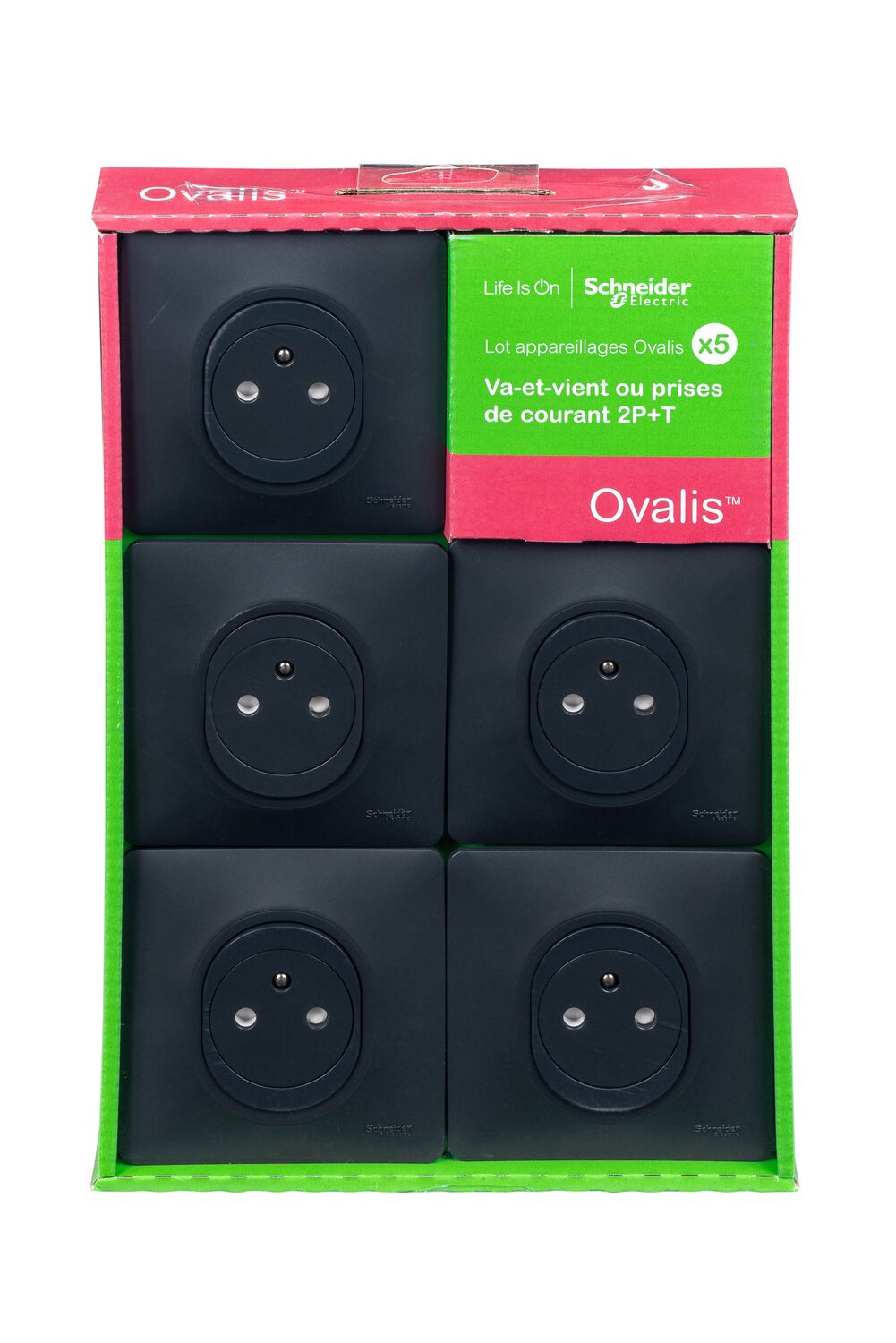 5 prises affleurantes avec plaques Ovalis anthracite - SCHNEIDER ELECTRIC