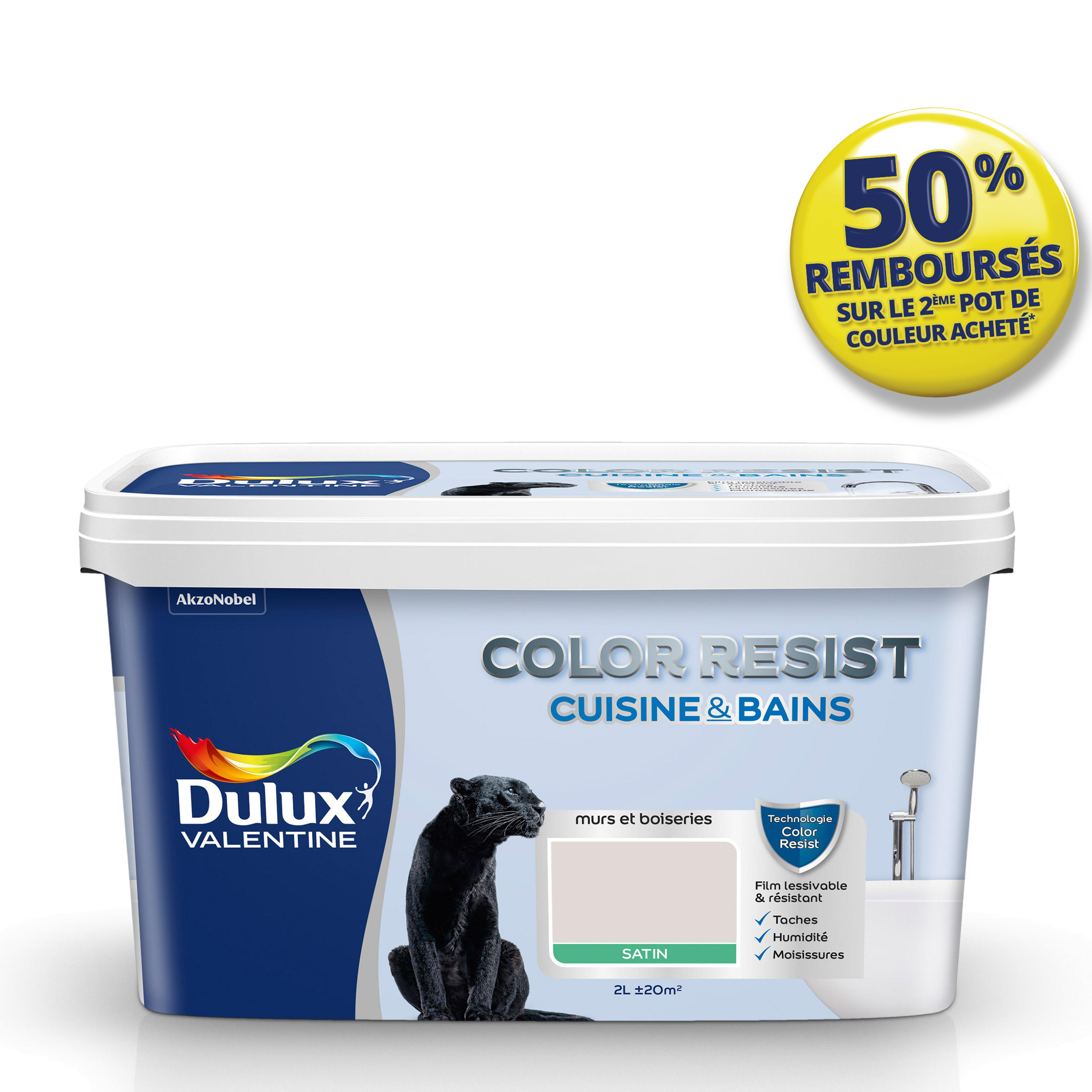 Peinture Pièces Humides Color Resist Cuisine & Bains Lin Brut Satin 2L - DULUX VALENTINE