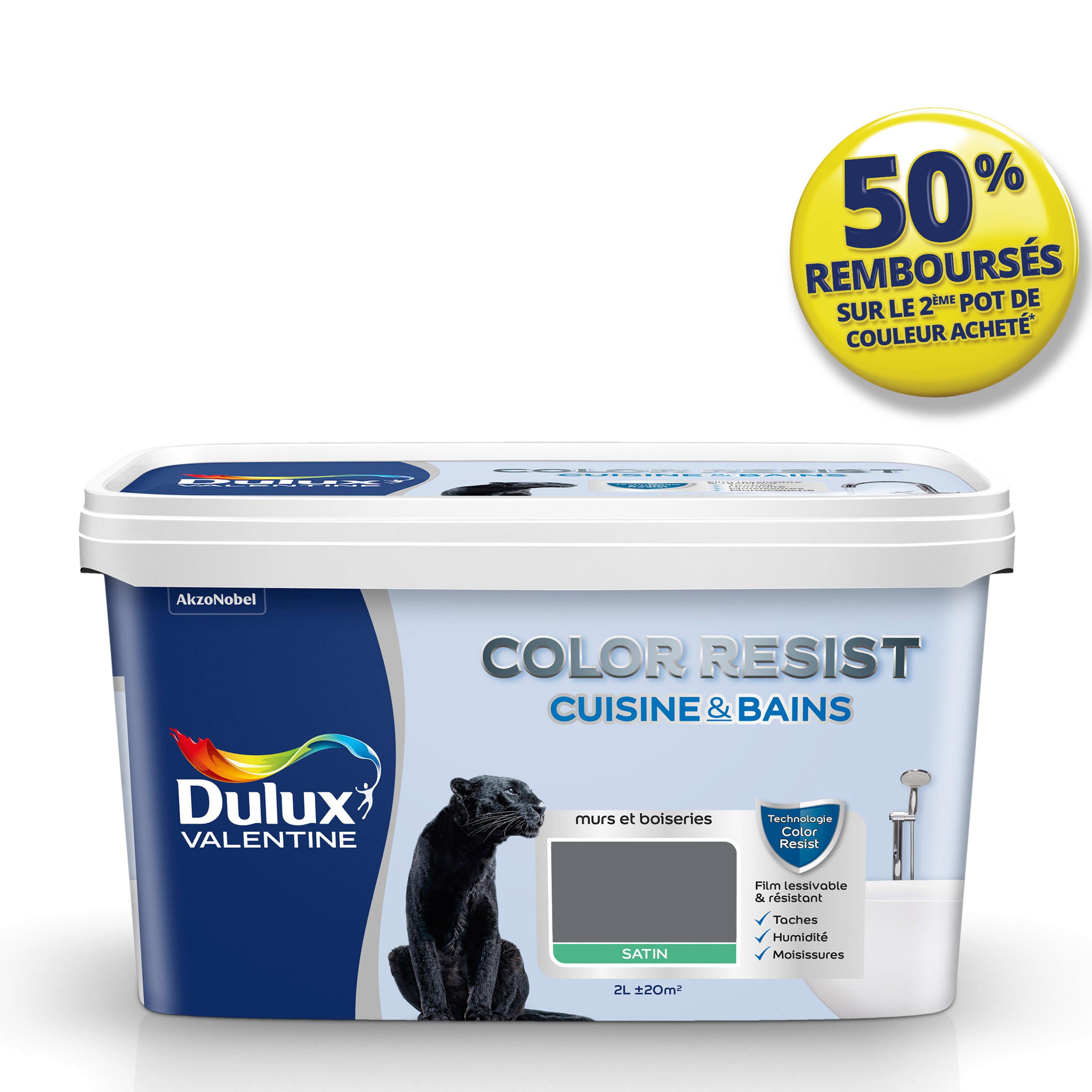 Peinture Pièces Humides Color Resist Cuisine & Bains Anthracite Satin 2L - DULUX VALENTINE
