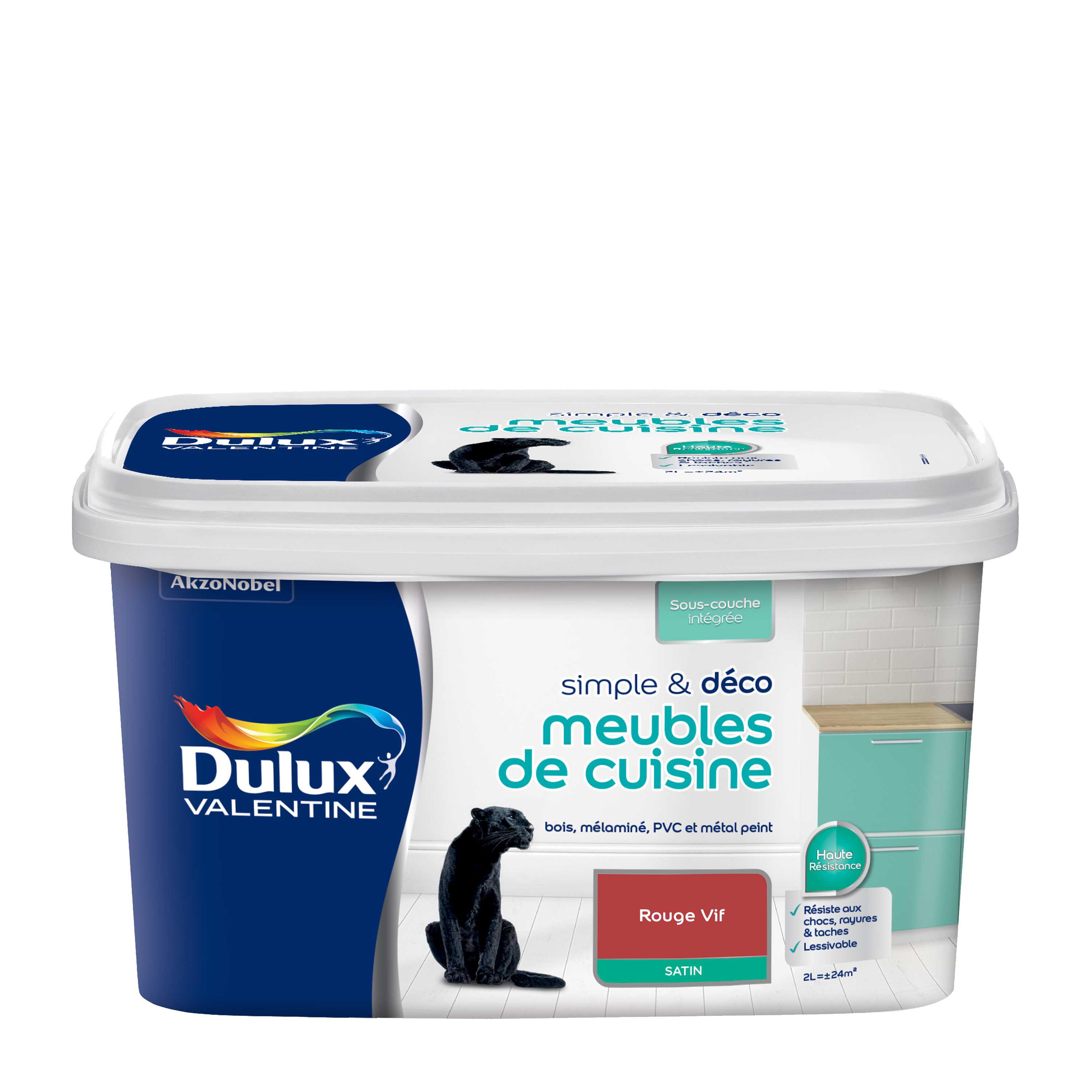Peinture De Rénovation Dulux Valentine Simple & Deco Meubles De Cuisine Satin Rouge Vif 2 L