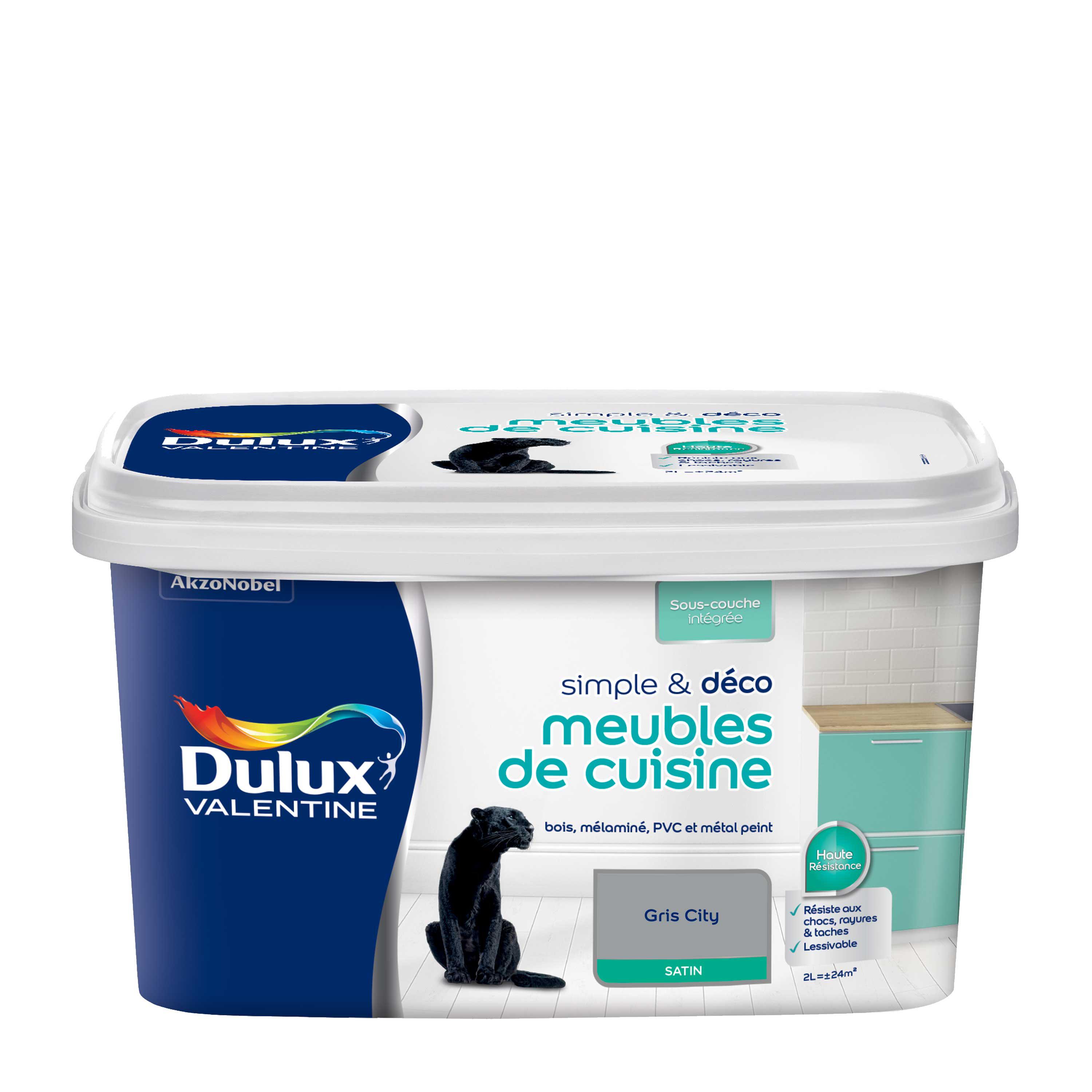 Peinture De Rénovation Dulux Valentine Simple & Deco Meubles De Cuisine Satin Gris City 2 L