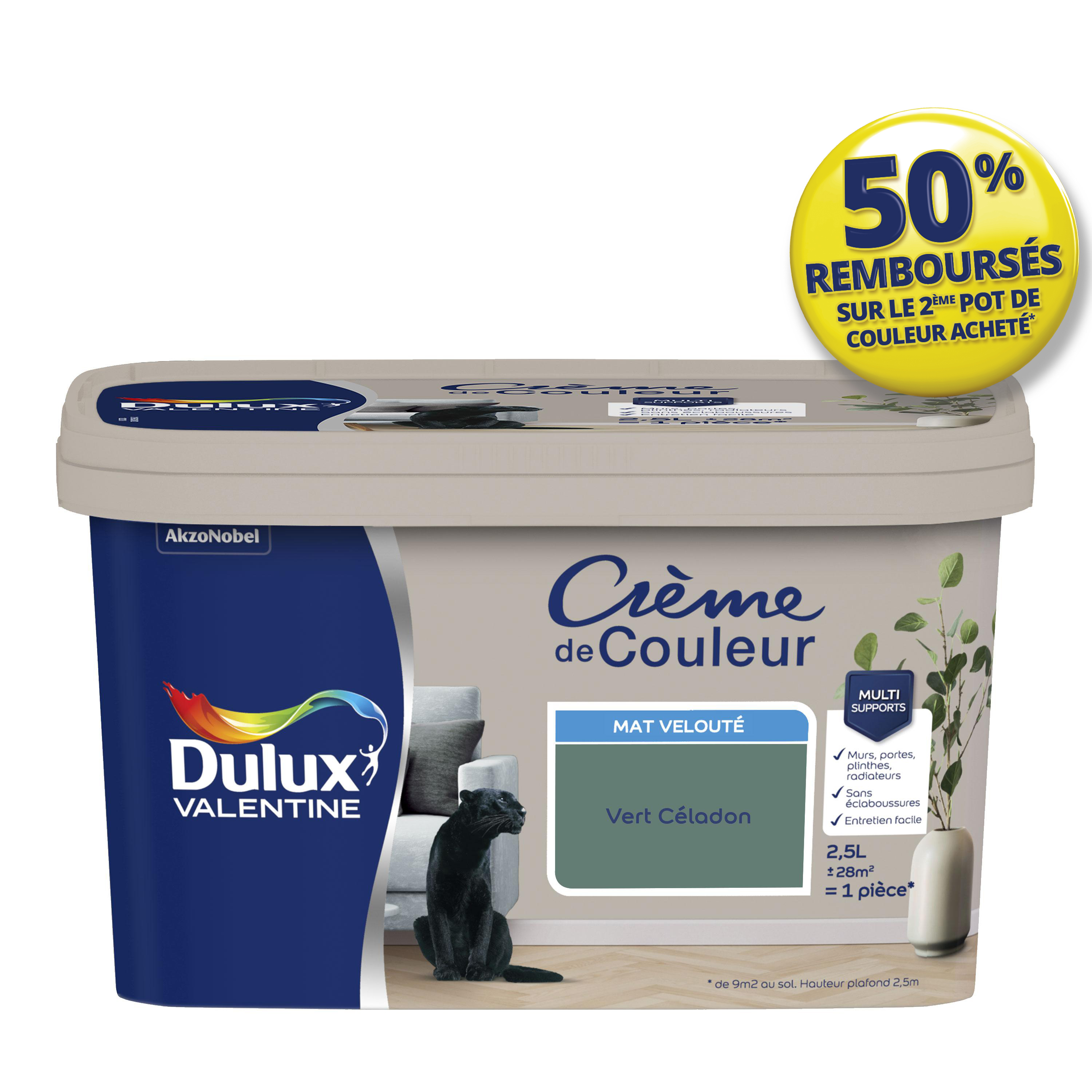 Peinture Crème de couleur mat vert céladon 2,5L - DULUX VALENTINE