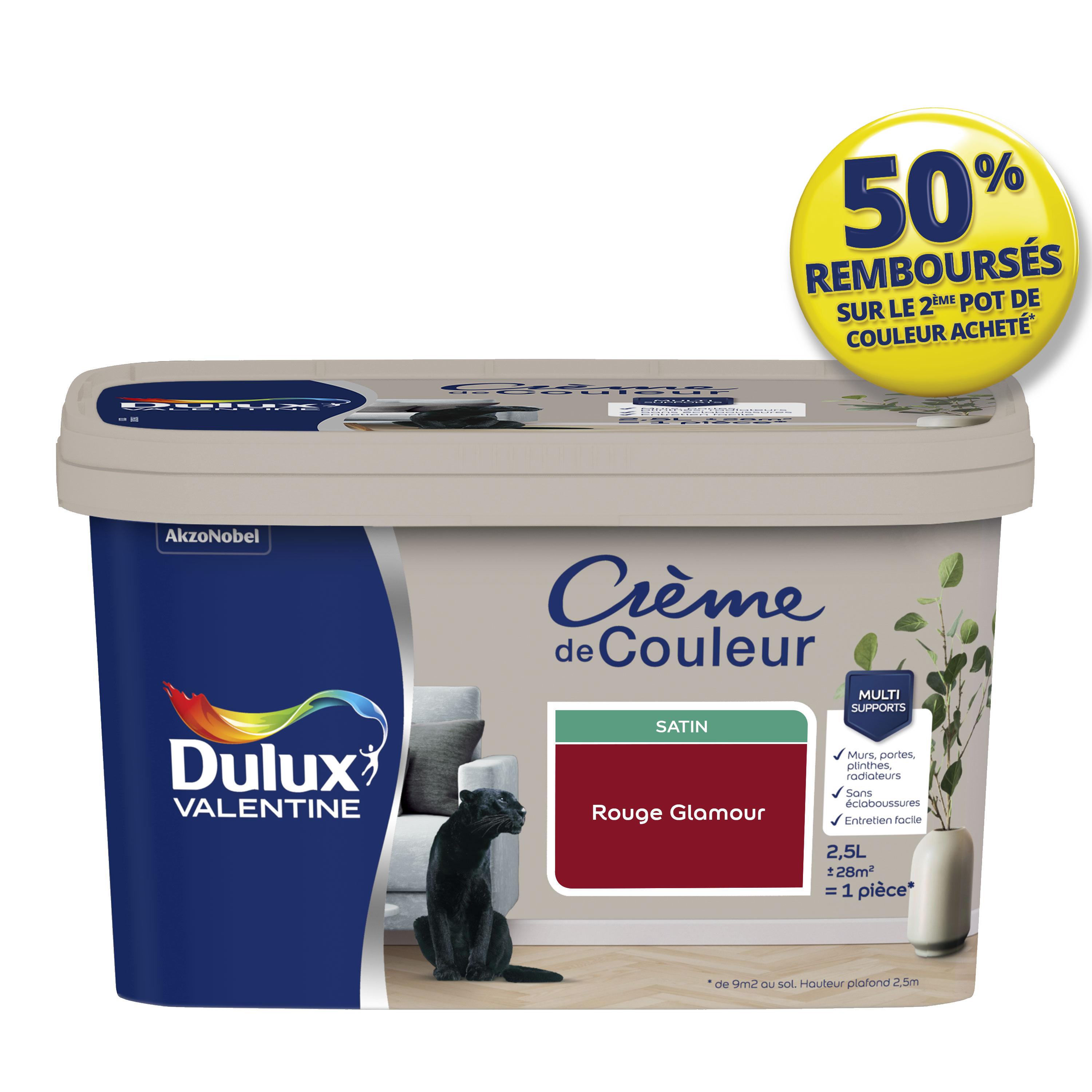 Peinture Crème de couleur satin rouge glamour 2,5L - DULUX VALENTINE