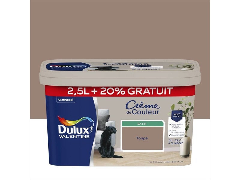 Peinture Crème de couleur satin taupe 2,5L + 20% gratuits - DULUX VALENTINE