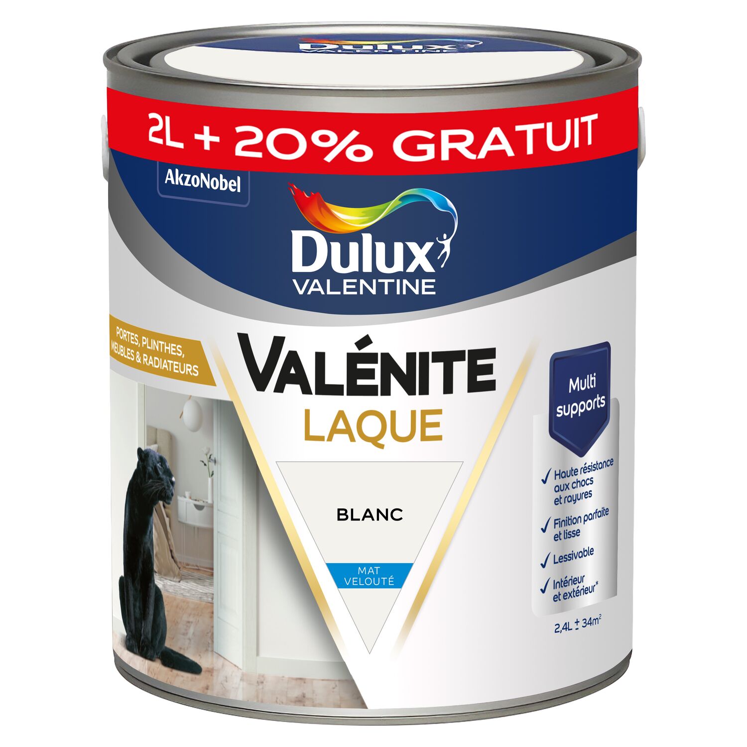 Peinture Boiseries Laque Acrylique Valénite Blanc Mat 2L+20% - DULUX VALENTINE