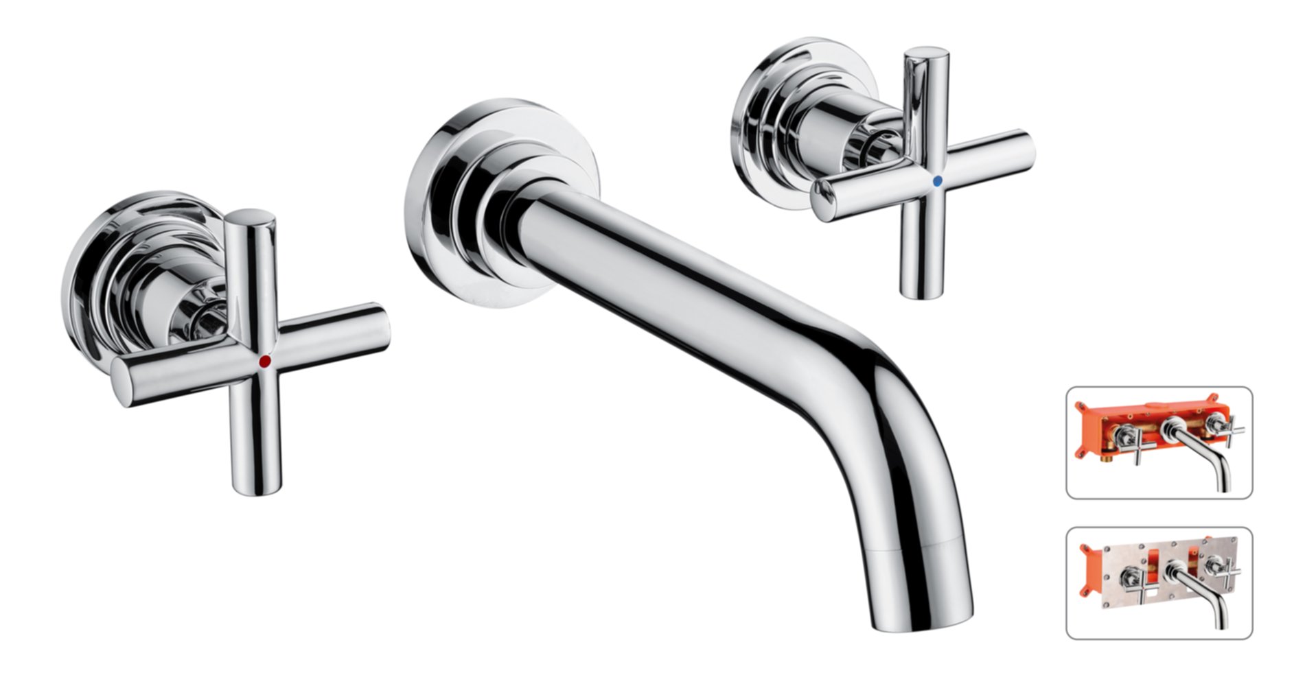Mélangeur lavabo wall + boitier chrome  - ROUSSEAU