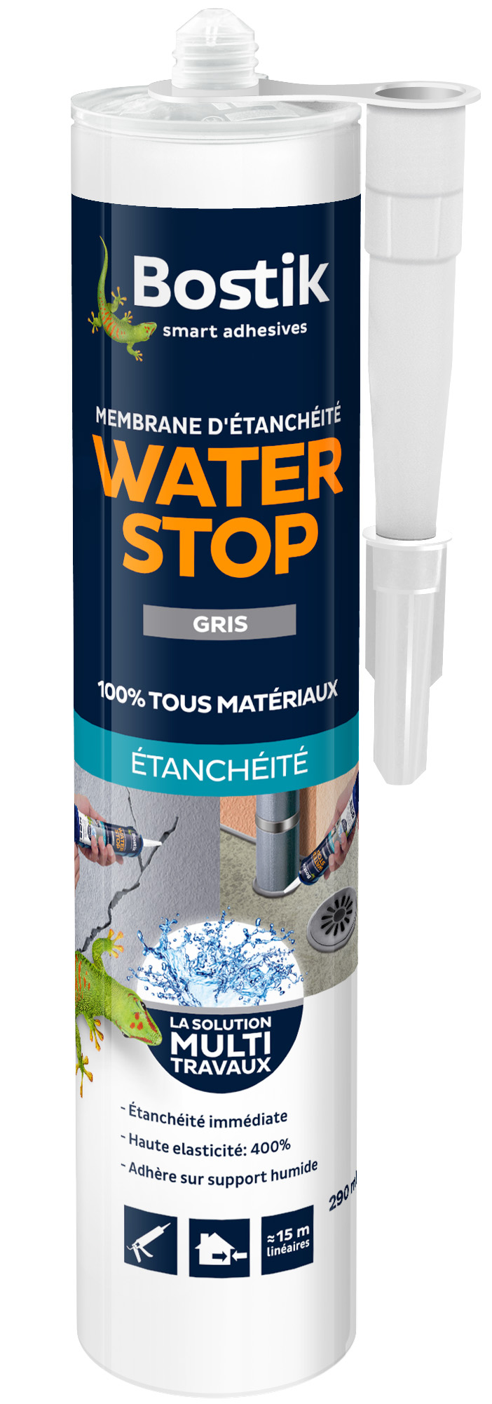 Mastic d'étanchéité Waterstop direct sans primaire gris cartouche 290ml - BOSTIK