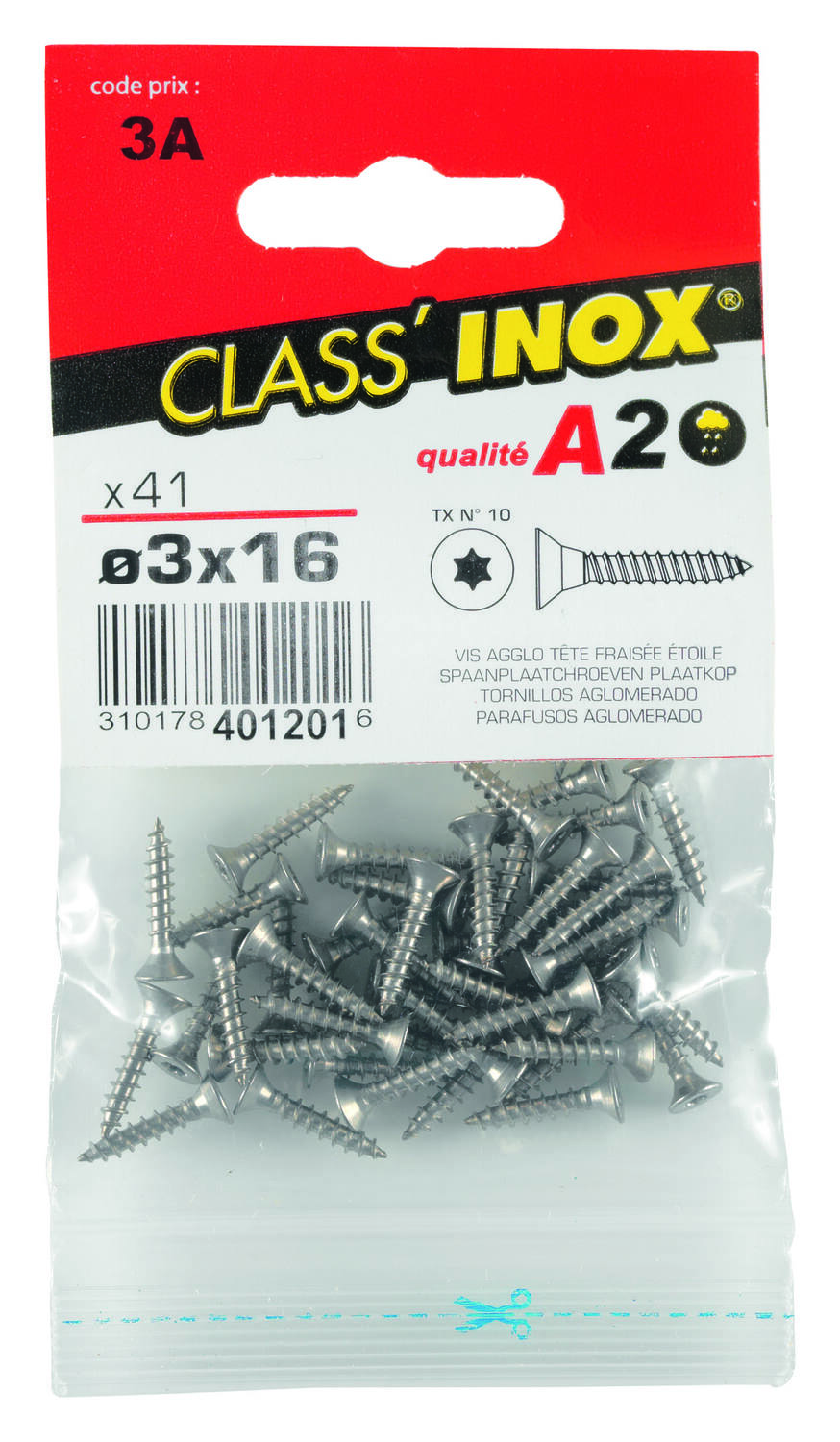 41 Vis agglo tête fraisée étoile inox A4 3x16 - CLASS'INOX