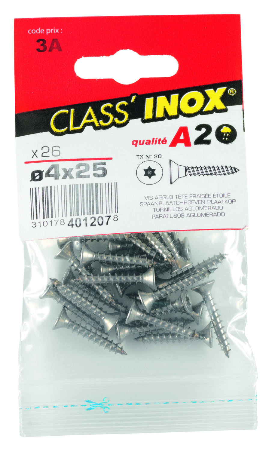 26 Vis agglo tête fraisée étoile inox A4 4x25 - CLASS'INOX