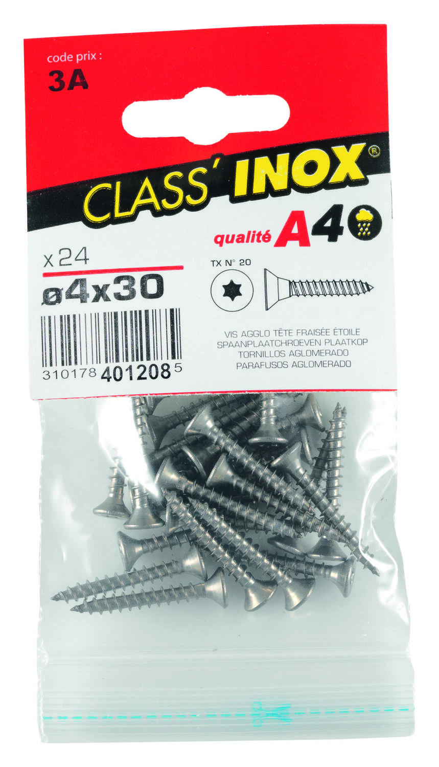 24 Vis agglo tête fraisée étoile inox A4 4x30 - CLASS'INOX