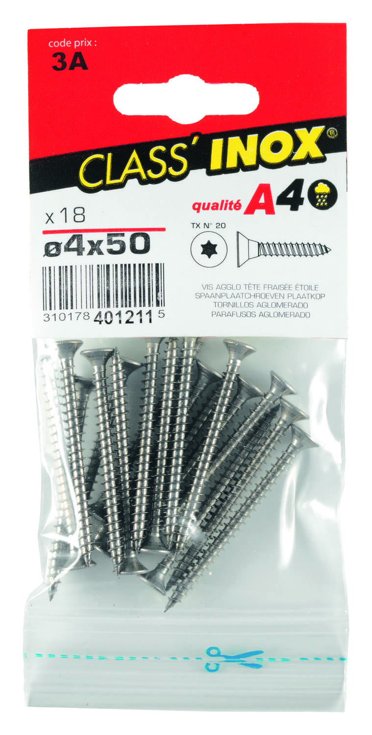 18 Vis agglo tête fraisée étoile inox A4 4x50 - CLASS'INOX