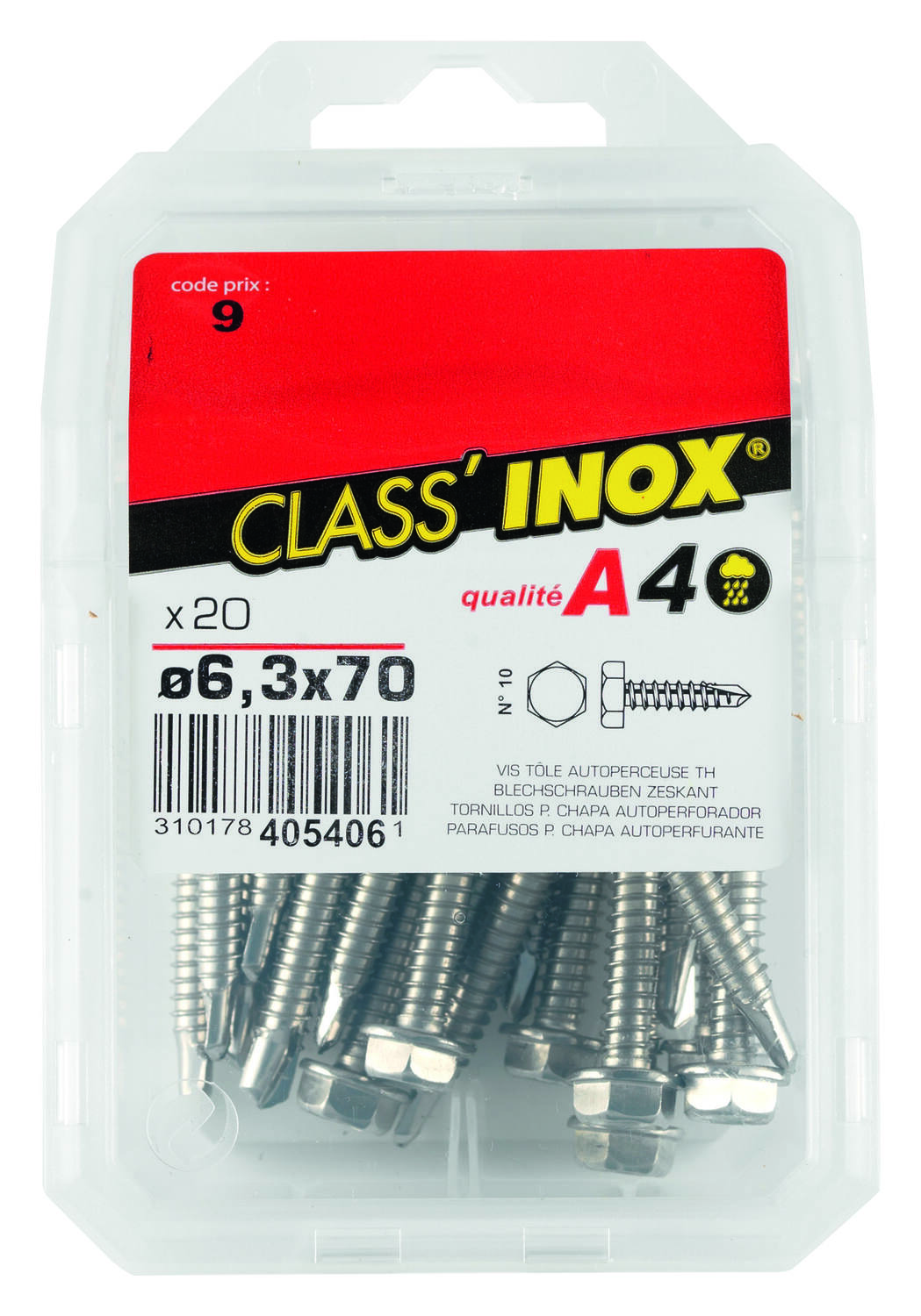 20 vis tôle autoperceuses inox A4 6,3x70 - CLASS'INOX