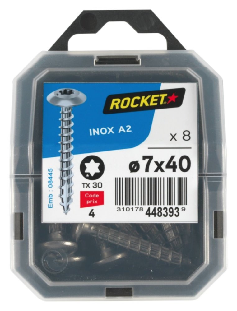 8 vis de penture Inox A2 7x40 - ROCKET