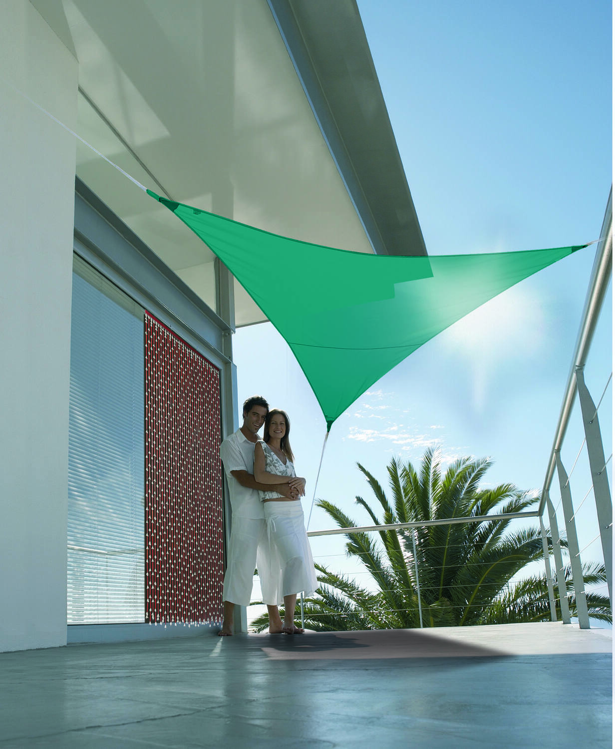 Voile d'ombrage triangulaire 5m bleu canard - JARDILINE