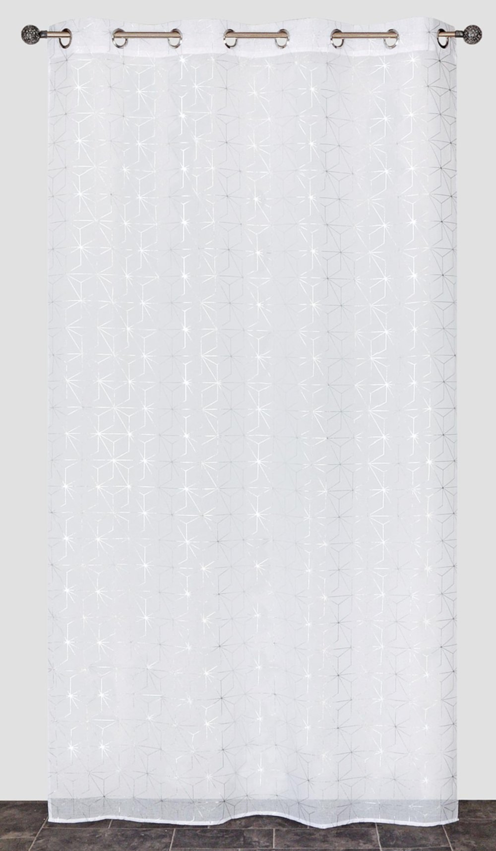 Voilage œillets étamine impression métal blanc 140x240cm