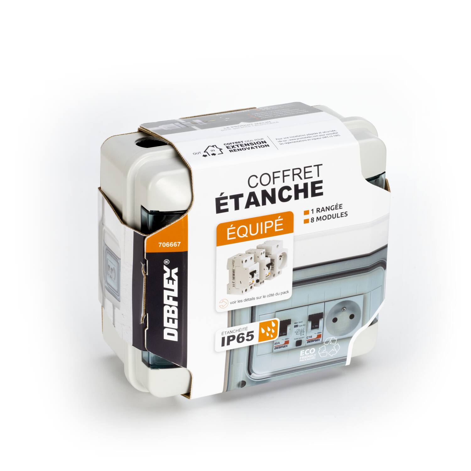 Coffret Jardin IP65 8M Pre EquIPe 1 Id 40A Ac /1 Disj 16A / 1 Prise - DEBFLEX