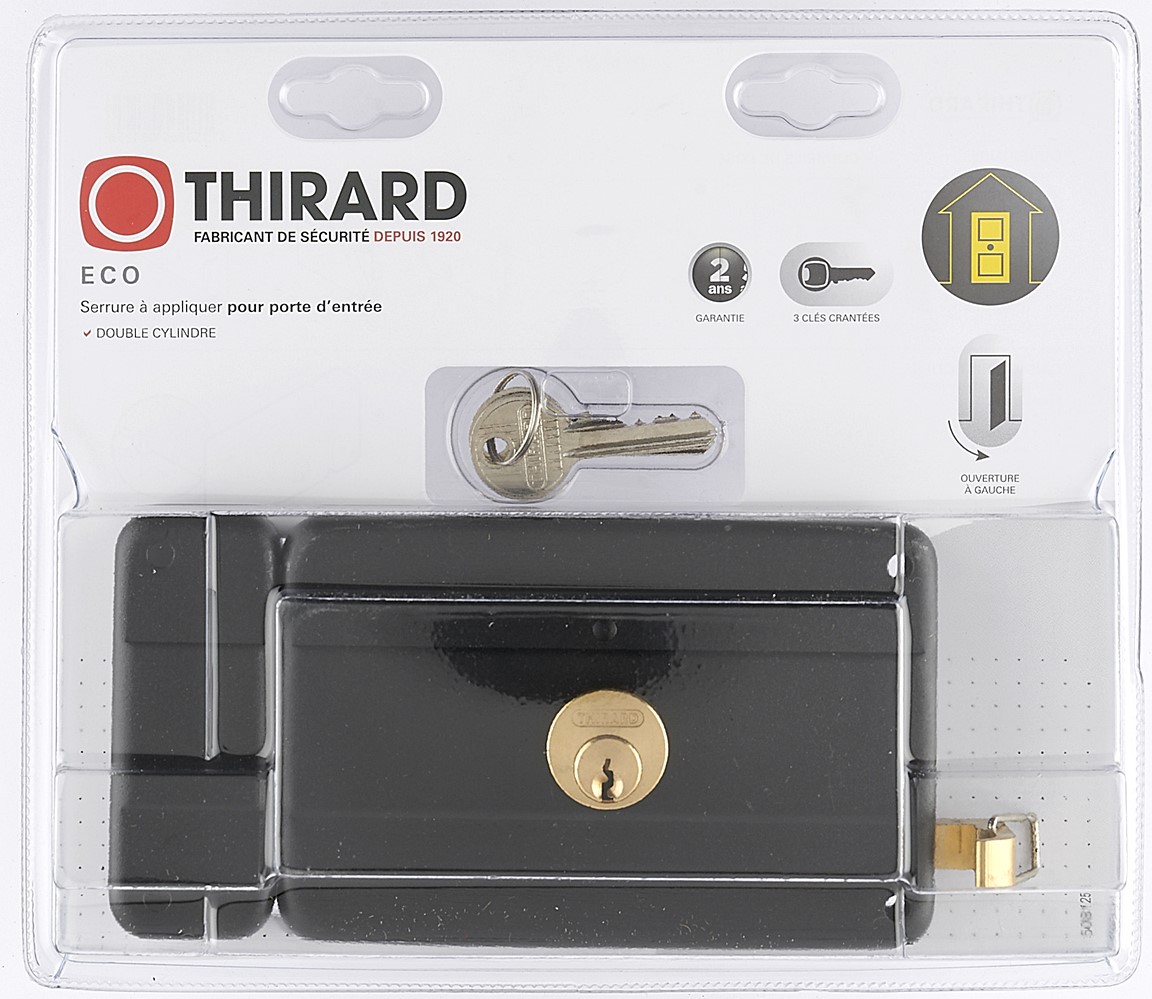 Serrure à appliquer pour porte d'entrée double cylindre gauche + 3 clés THIRARD