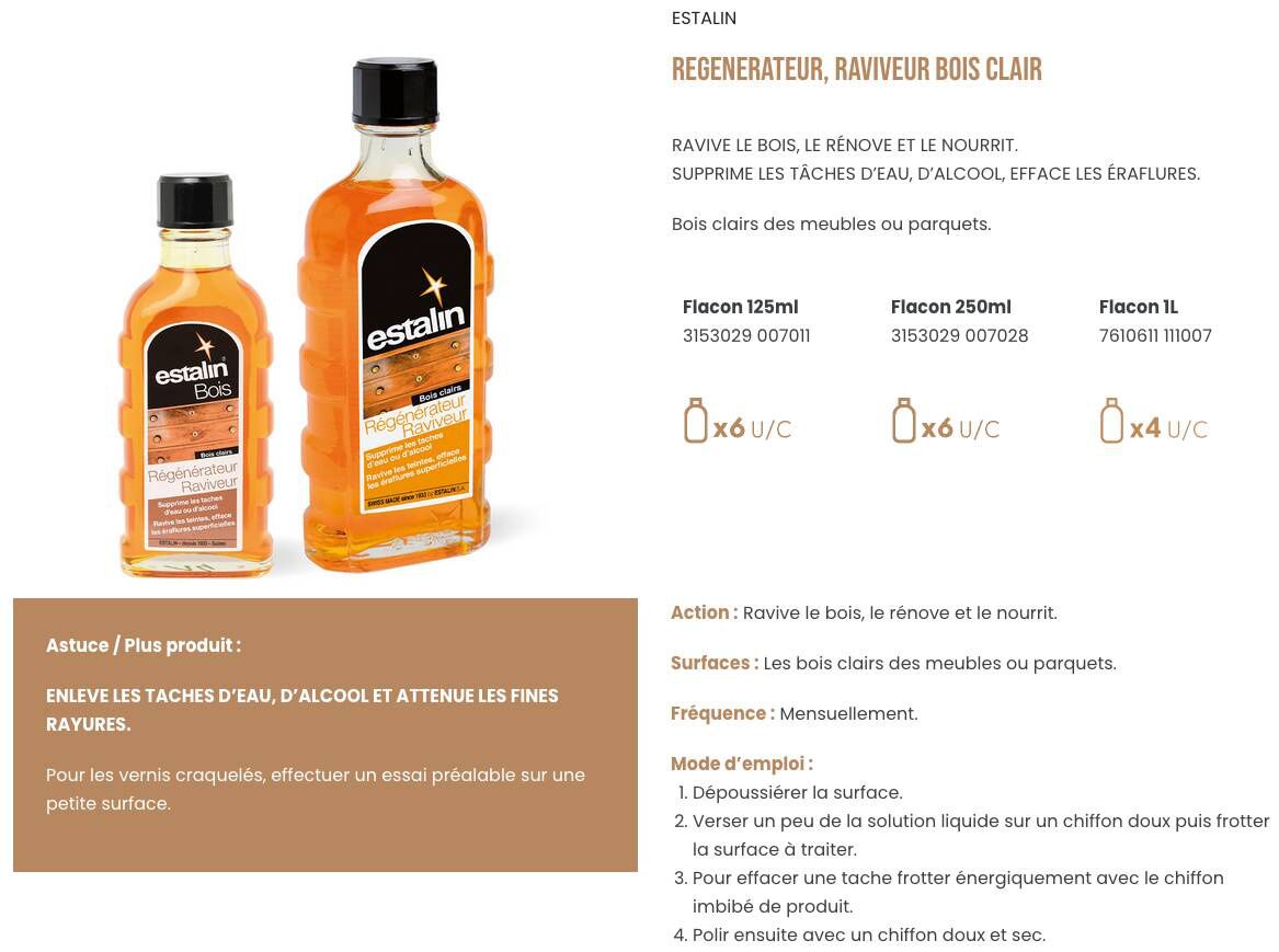 Régénérateur bois clair 250ml - ESTALIN