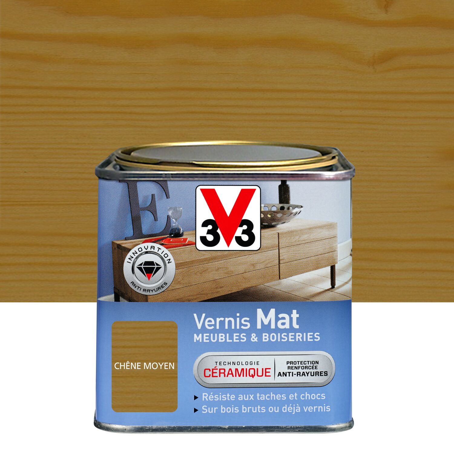 Vernis brillant meubles & boiseries mat chêne moyen 0,5 L - V33