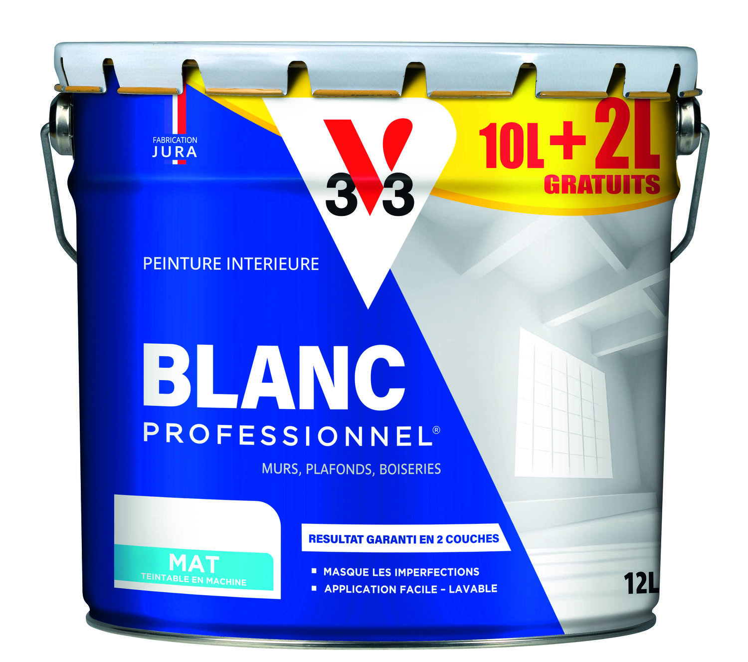 Peinture professionnelle acrylique blanc mat 10+2L gratuits - V33