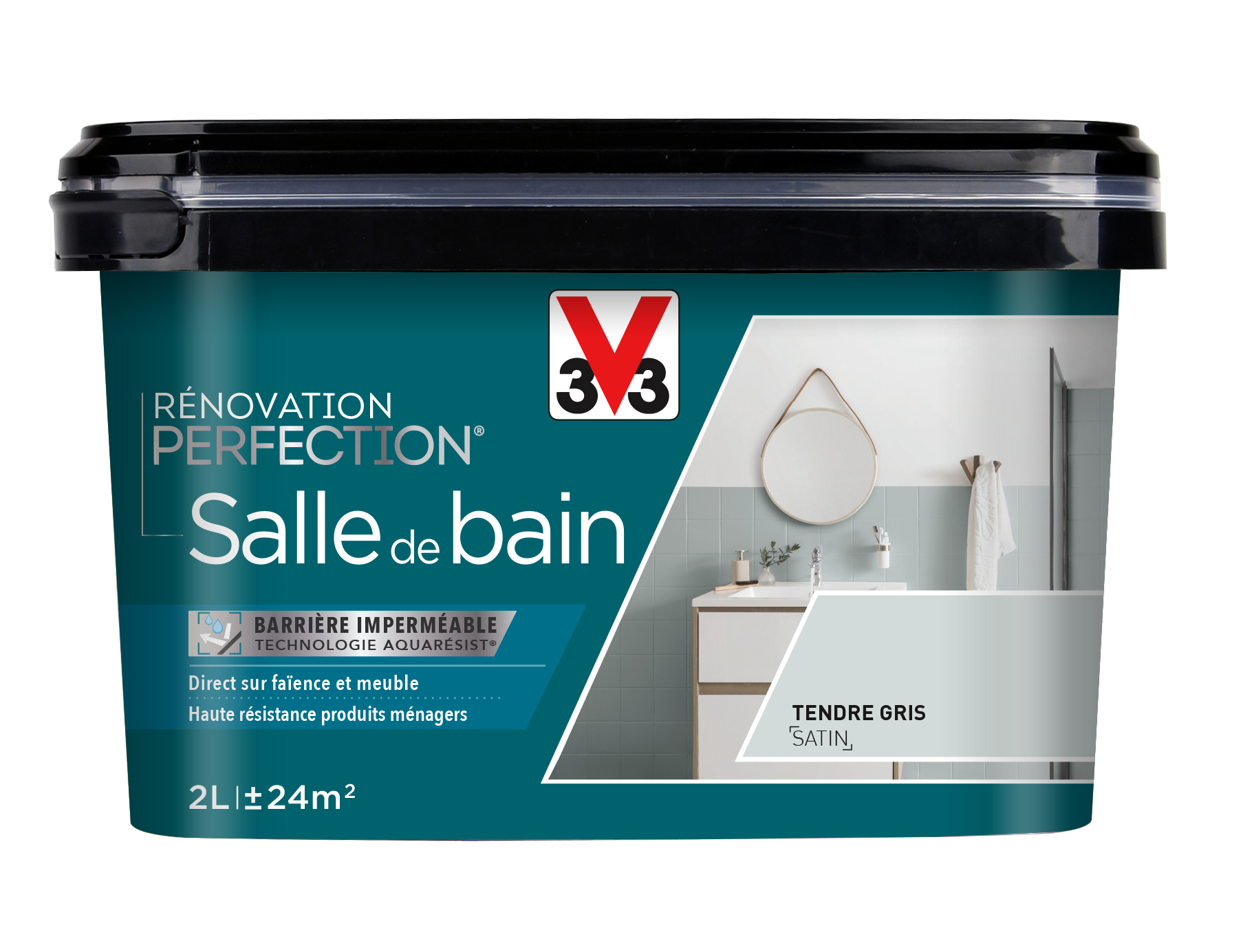 Peinture Rénovation Perfection Salle de bain Tendre Gris Satin 2L - V33