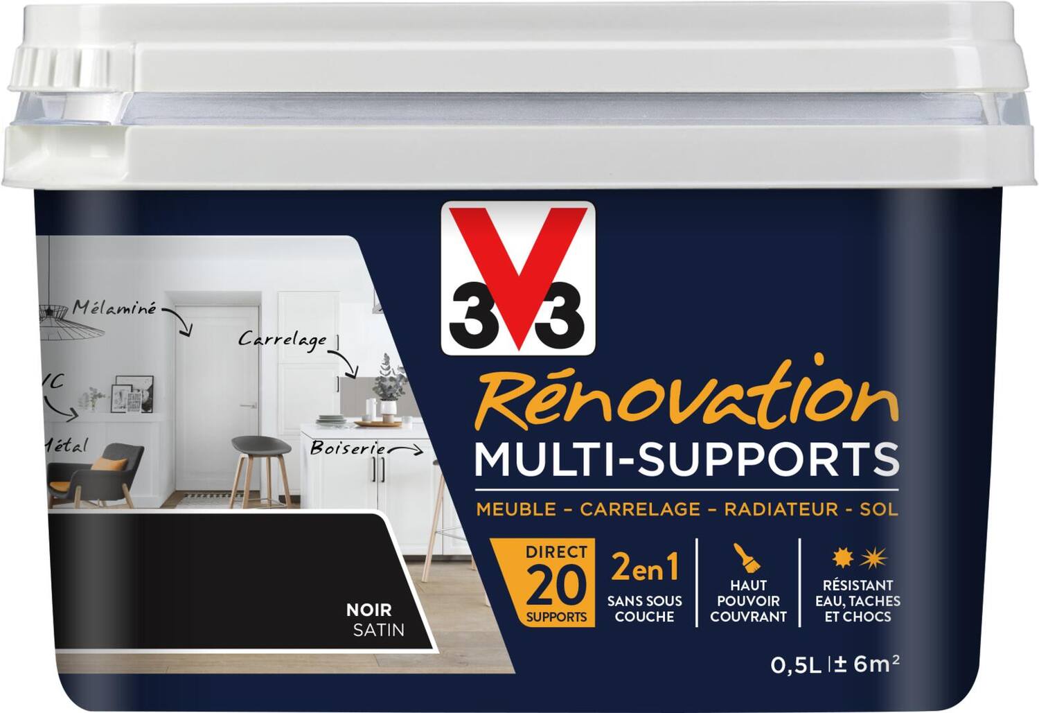 Peinture Rénovation Multisupport noir satin 0,5L - V33