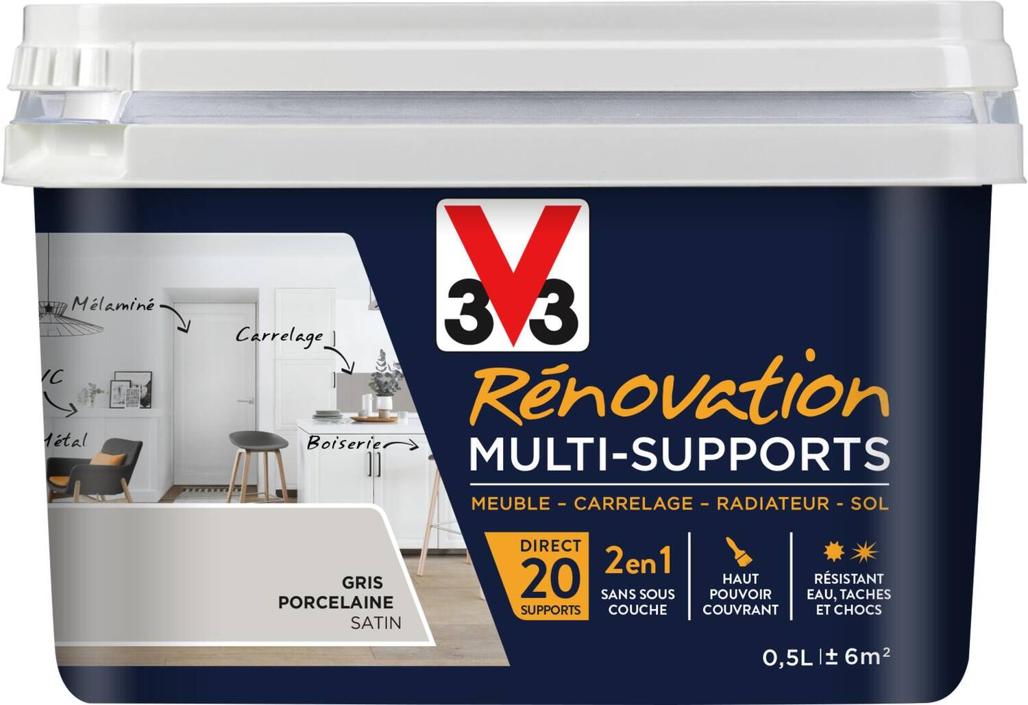 Peinture Rénovation Multisupport gris porcelaine satin 0,5L - V33