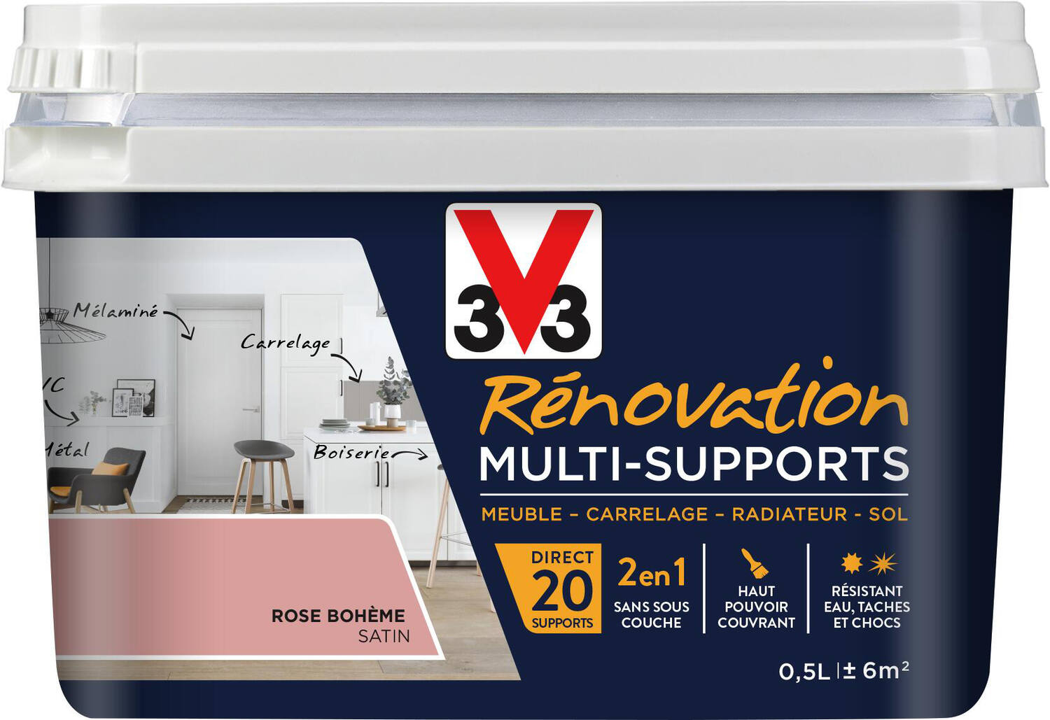 Peinture Rénovation Multisupport rose bohême satin 0,5L - V33