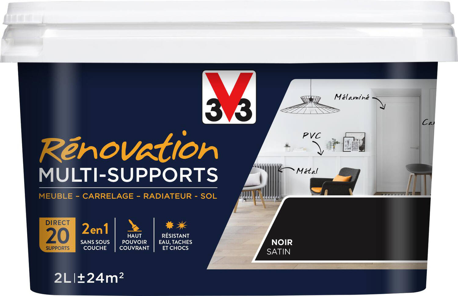 Peinture Rénovation Multisupport noir satin 2L - V33