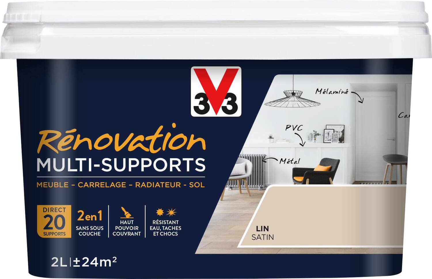 Peinture Rénovation Multisupport lin satin 2L - V33
