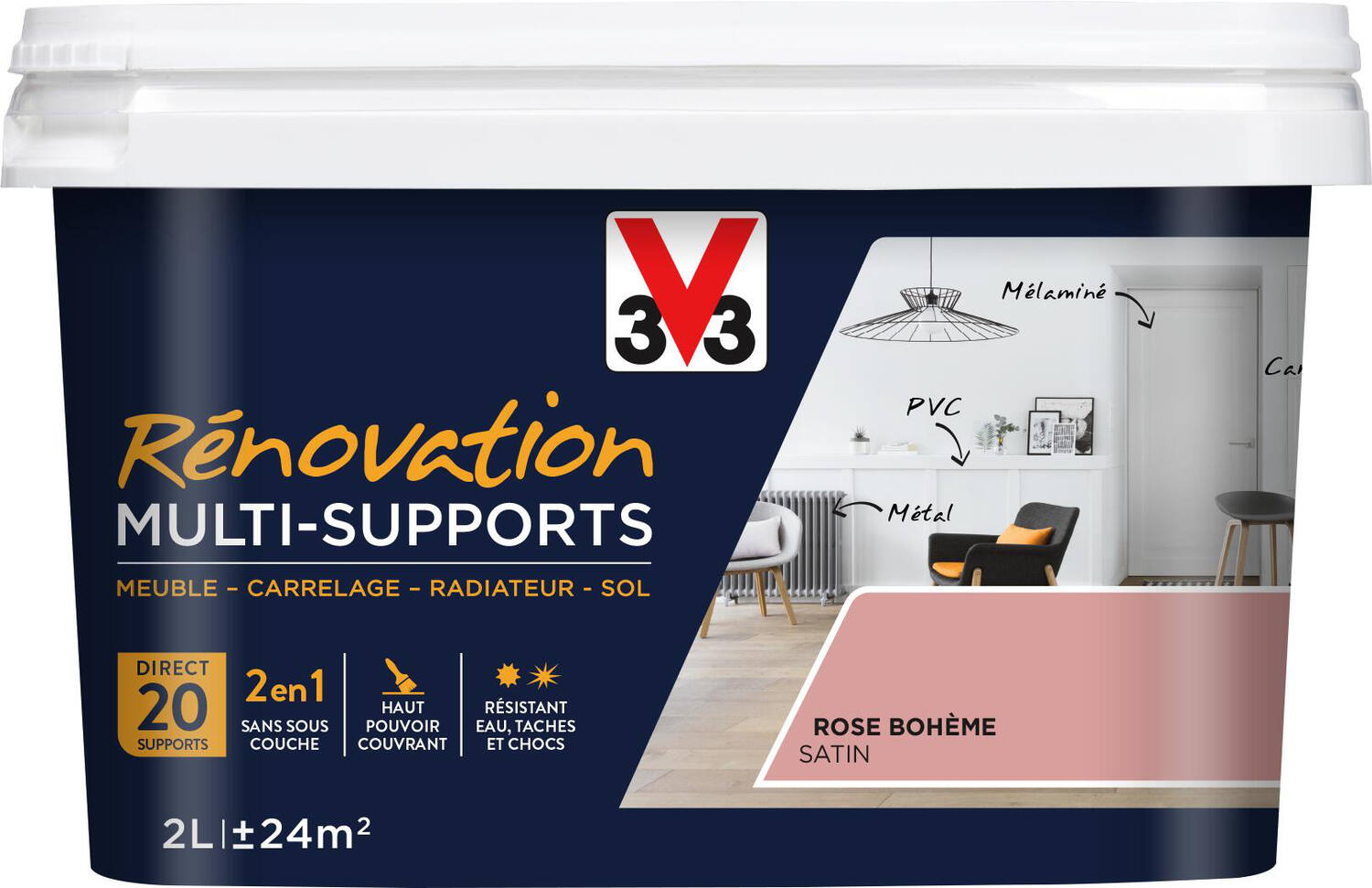 Peinture rénovation multisupport 2L rose bohème V33