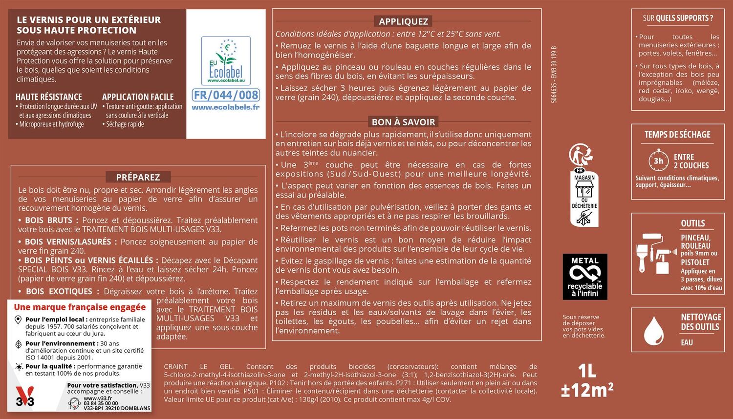 Vernis extérieur haute protection incolore satin 1 L - V33