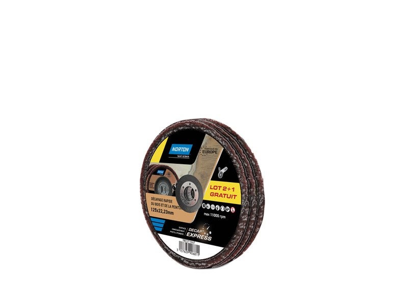 3 disques décapants express pour bois/vernis 125x22,23mm - NORTON
