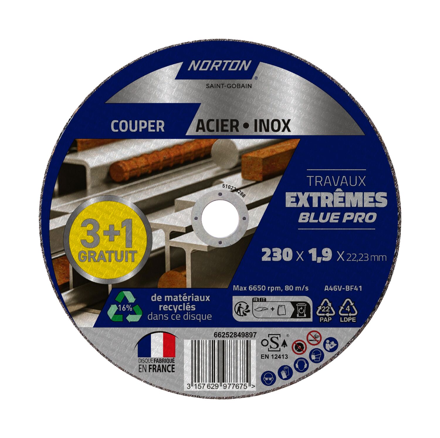 Disque métal/inox 3+1 Extrême 230x1,9mm - NORTON
