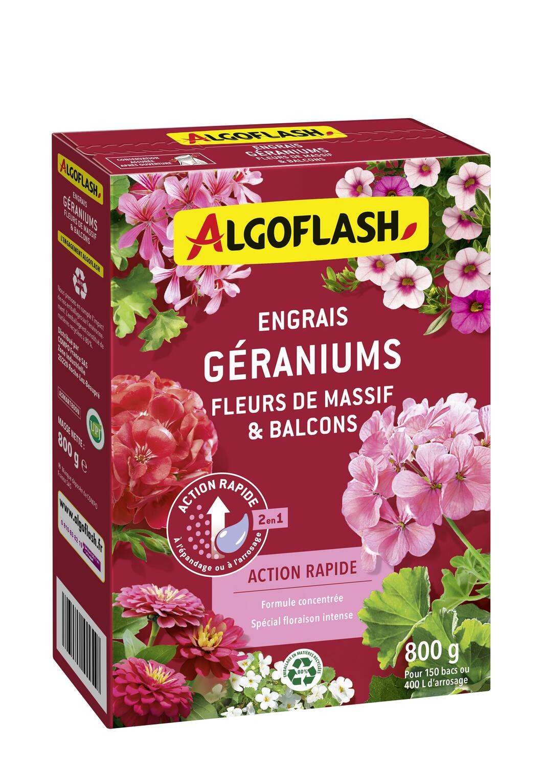 Engrais Géraniums et Plantes Fleuries Action rapide 800gr - ALGOFLASH