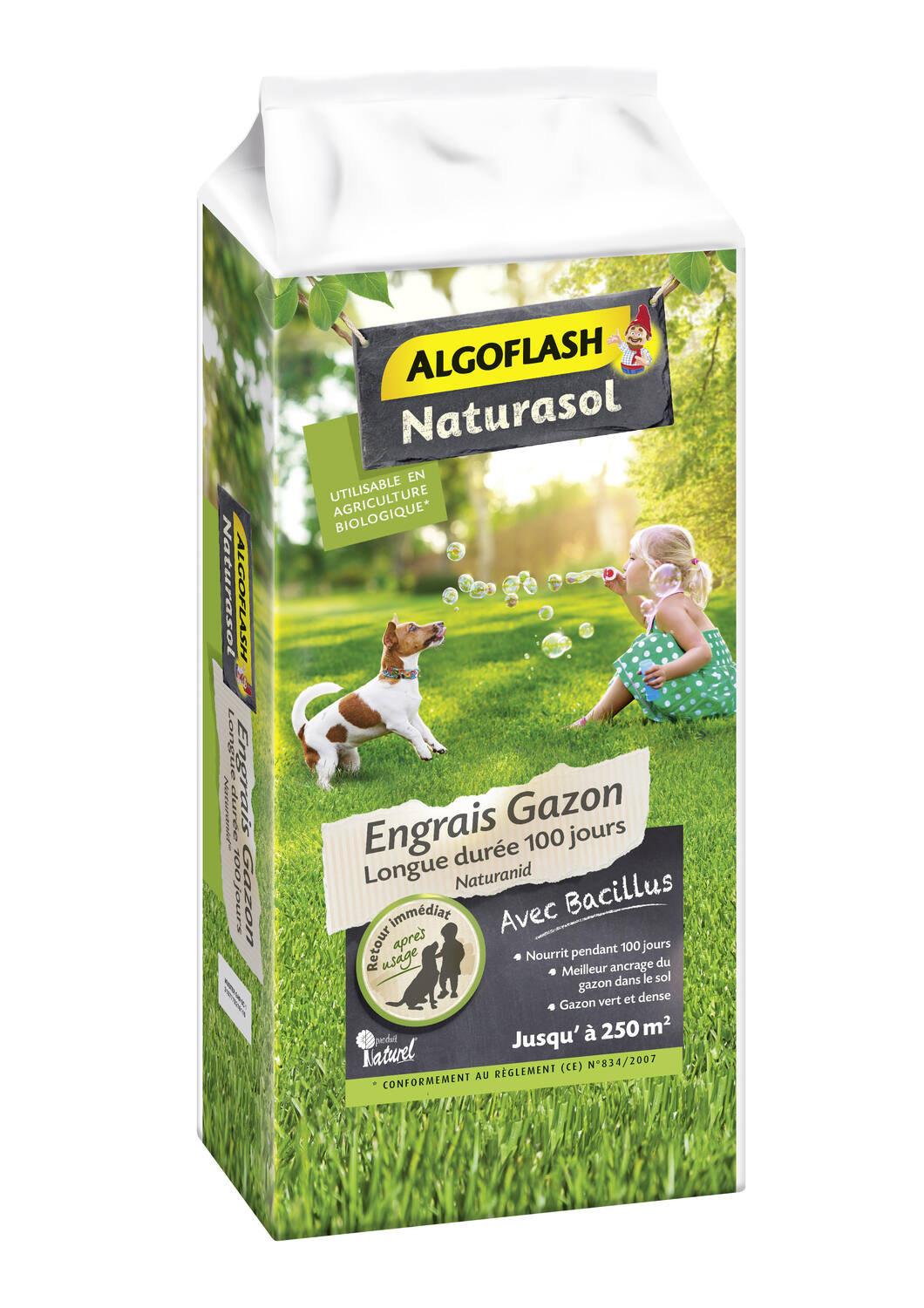 Engrais gazon longue durée 100 Jours Naturanid 10kg - ALGOFLASH
