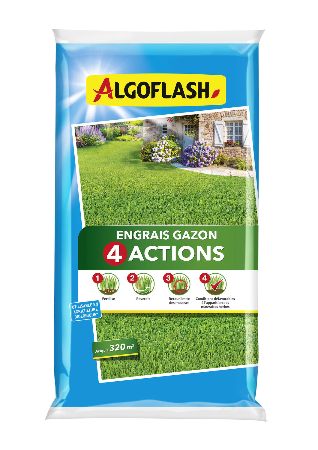Engrais gazon 4 actions 16kg - ALGOFLASH