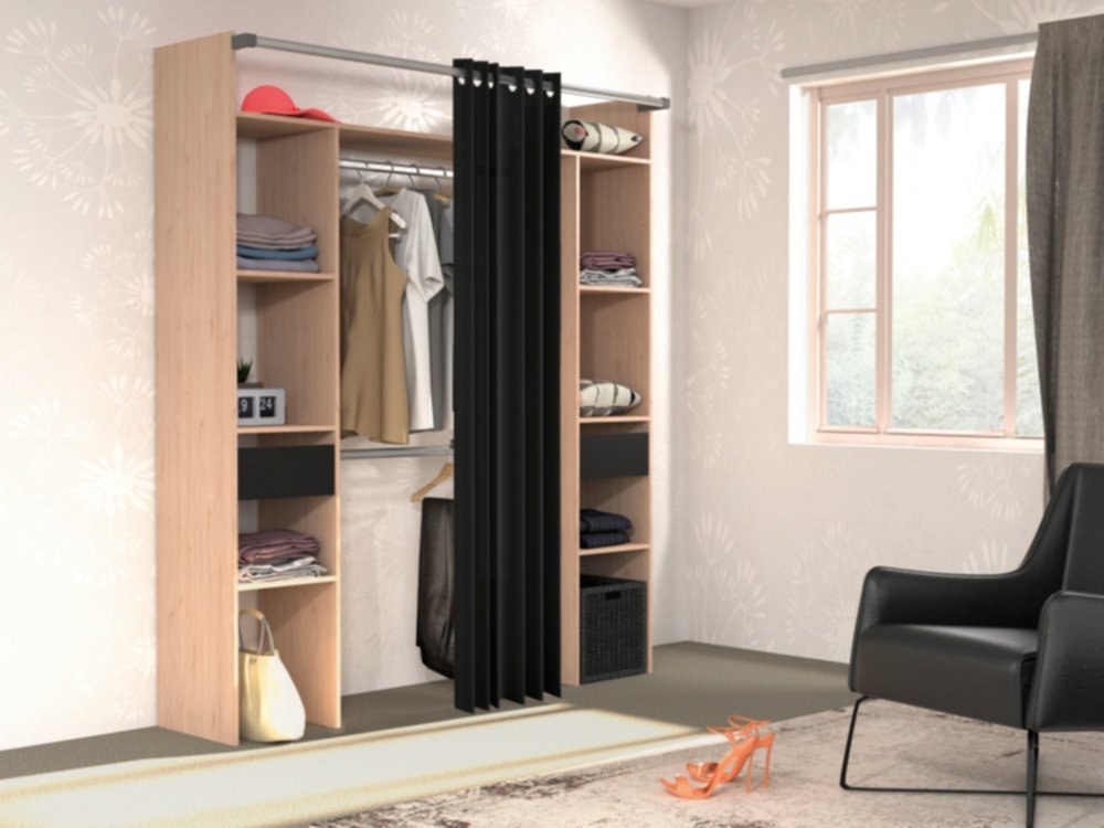 Dressing à rideau Corto L176xH200xP48cm Chêne clair - EKIPA