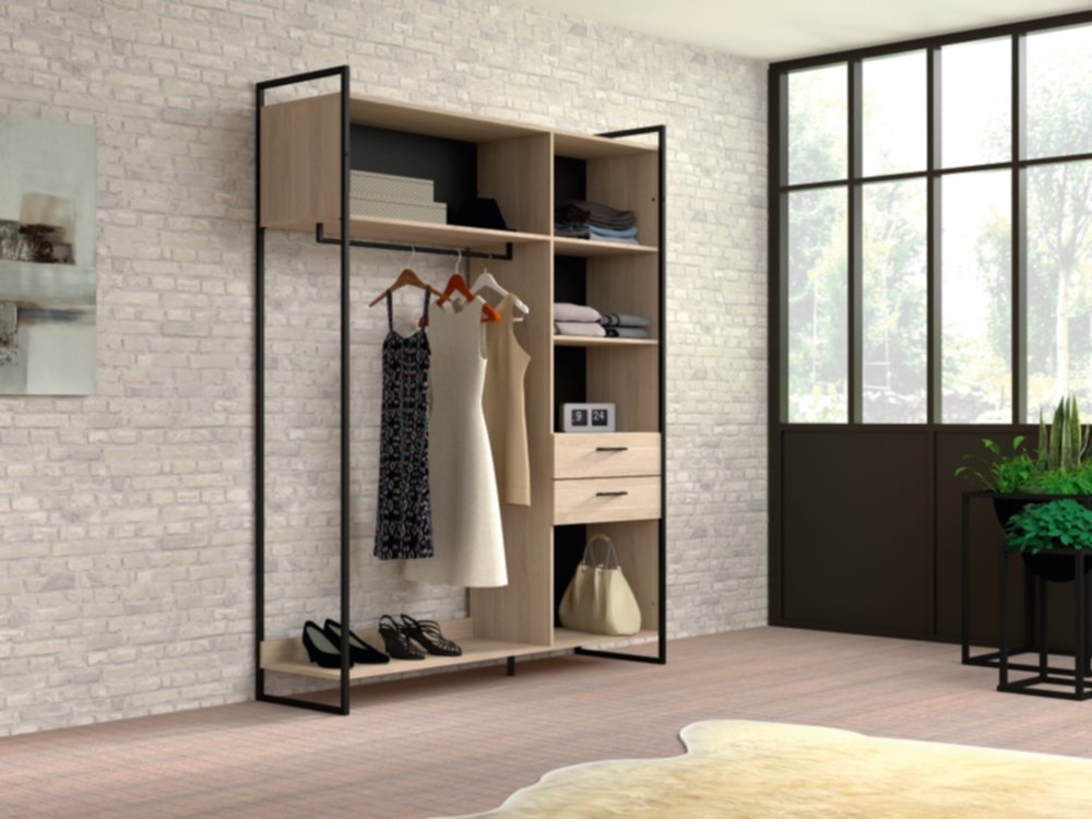 Dressing Chester chêne/métal noir H200xL160xP44cm