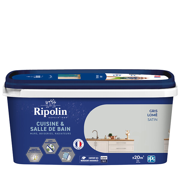 Peinture cuisine/bain 2 l gris lome satin